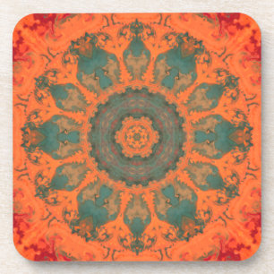 Dessous-de-verre Psychédélic Hippie Teal Orange and Red