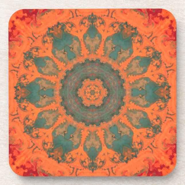 Dessous-de-verre Psychédélic Hippie Teal Orange and Red (Devant)