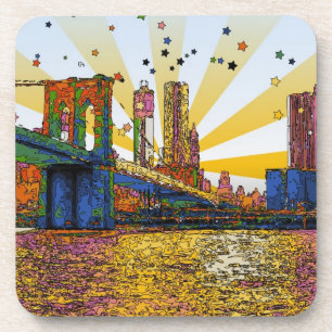 Dessous-de-verre Psychedelic New York : Brooklyn Bridge, WTC #1