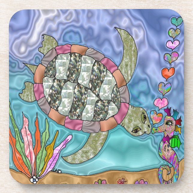 Dessous-de-verre Psychédélic Sea Turtle Seahorse (Devant)