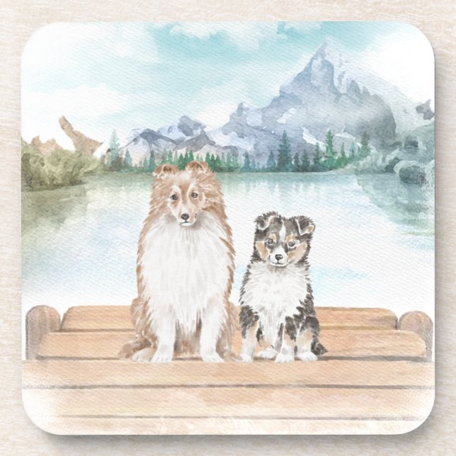 Dessous-de-verre Puppies Sweet Sheltie sur quai - ensemble de 6 (Devant)