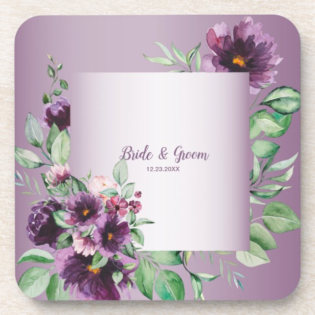 Dessous-de-verre Purple Blush Floral Geometric Greenery (Devant)