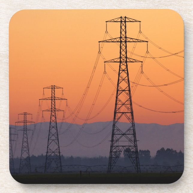 Dessous-de-verre Pylônes électriques au coucher du soleil (Devant)