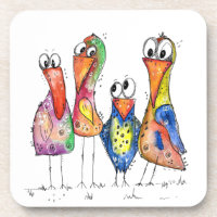 Quatre Beaux Oiseaux Whimsical Colorés