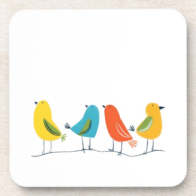 Dessous-de-verre Quatre oiseaux de différentes plumes se rassemblen (Devant)