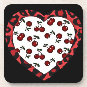 Dessous-de-verre RAB Rockabilly Cherries Coeur Empreinte de léopard