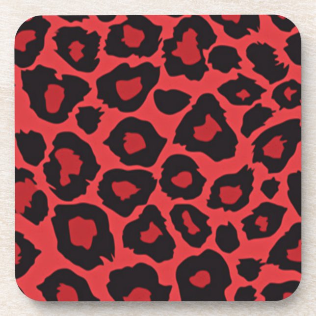 Dessous-de-verre RAB Rockabilly Empreinte de léopard Rouge Noir (Devant)