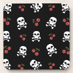 Dessous-de-verre RAB Rockabilly Skuls et Cerises sur Noir