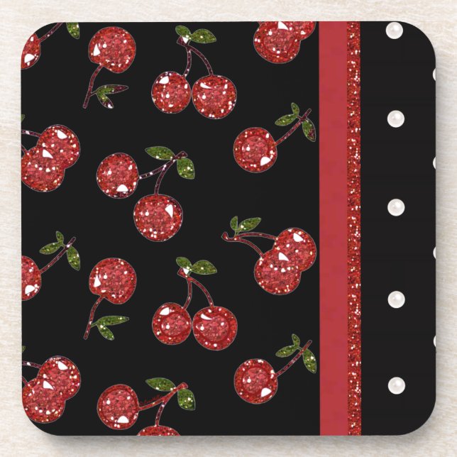 Dessous-de-verre RAB Rockabilly très cerise cerises Noir (Devant)