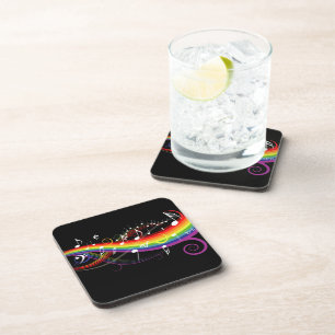 Dessous-de-verre Rainbow White Music Notes sur Black