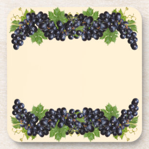 Dessous-de-verre Raisins bleu violet avec Feuilles verts sur beige