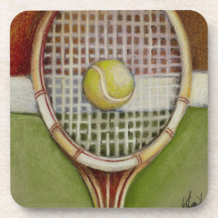 Dessous-de-verre Raquette de tennis avec la boule s'étendant sur la