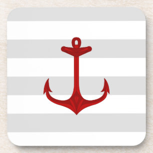 Dessous-de-verre Rayures rouges nautiques de blanc gris d'Ancre