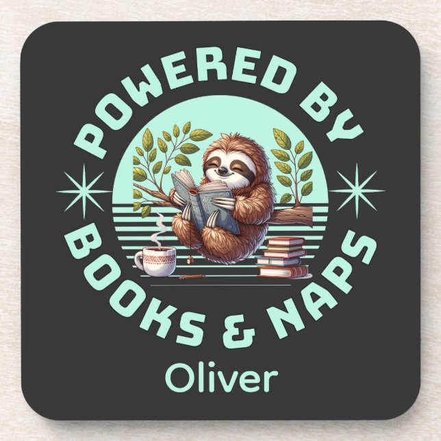 Dessous-de-verre Reader Sloth. Unique Gift for Book Lover (Devant)
