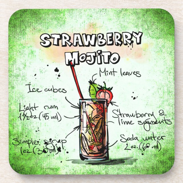 Dessous-de-verre Recette de boisson fraise Mojito (Devant)