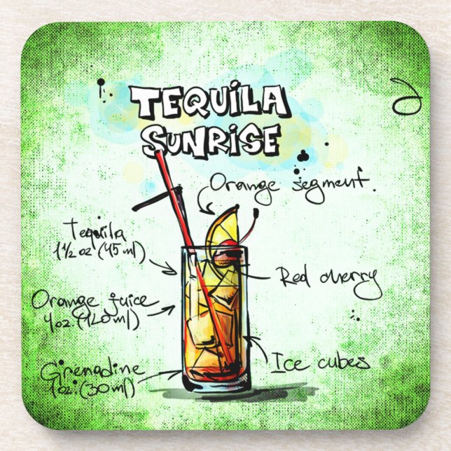 Dessous-de-verre Recette de boisson Tequila Sunrise (Devant)