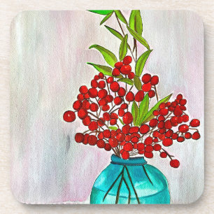Dessous-de-verre Red Christmas Berries watercolor fine art