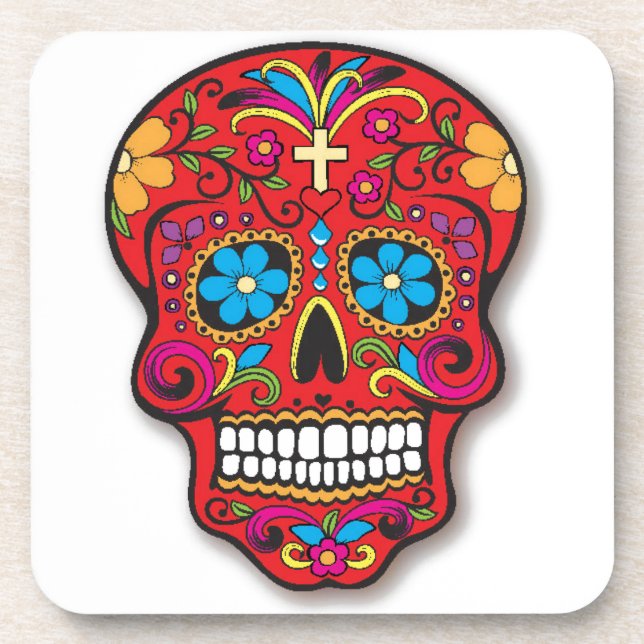 Dessous-de-verre Red Mexican Sugar Skull Day of the Dead (Devant)