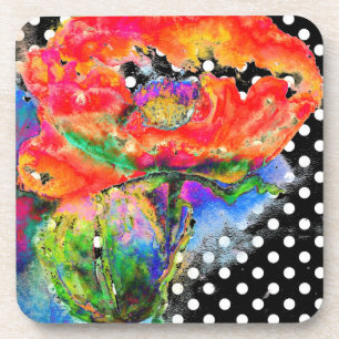 Dessous-de-verre Red Poppy - pois blancs et noirs