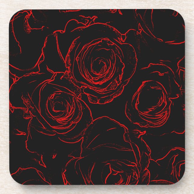Dessous-de-verre Red Roses Arrière - plan noir (Devant)