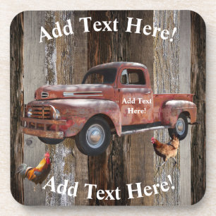Dessous-de-verre Red Truck Barre Bois Vintage Bois rustique