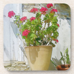 Dessous-de-verre Red watercolor geranium