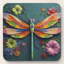 REGARDE 3D COLORÉE DRAGONFLY & FLEURS