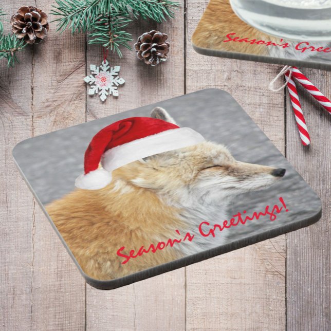 Dessous-de-verre Renard Rouge Sleepy Portant Red Santa Hat Holiday (In Situ Holiday)