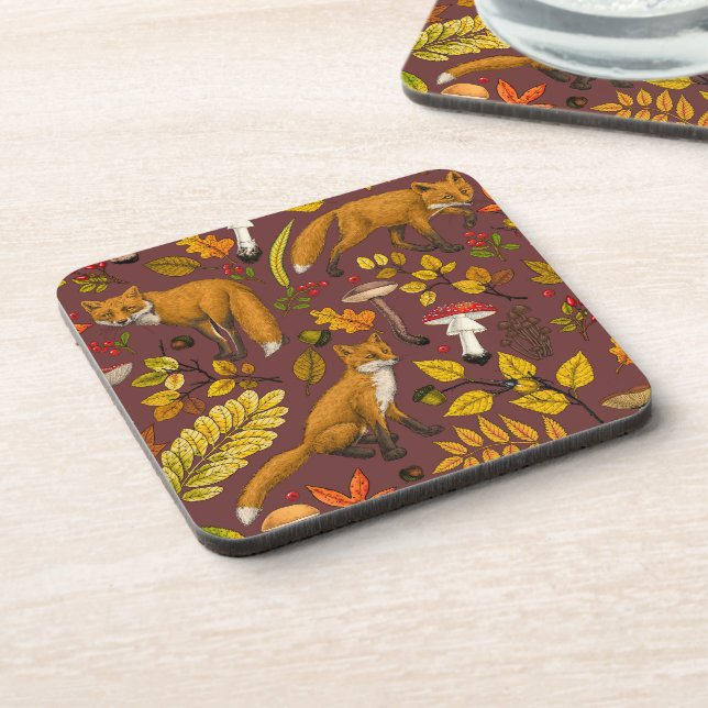 Dessous-de-verre Renards d'automne sur chocolat brun (Côté gauche)