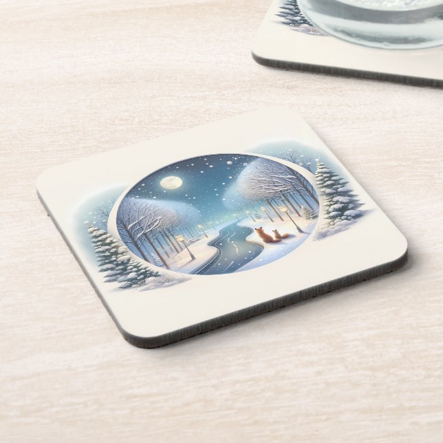 Dessous-de-verre Renards d'hiver au bord d'une rivière enneigée écl (Côté gauche)