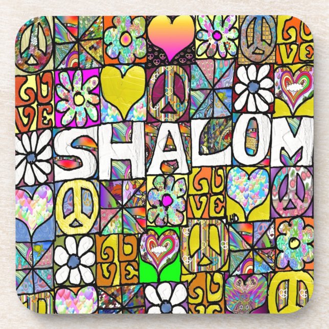 Dessous-de-verre Retro 60s Psychedelic Shalom LOVE (Devant)