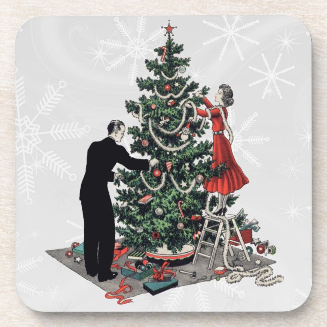 Dessous-de-verre Rétro arbre de Noël des années 1940 (Devant)