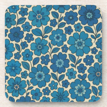 Dessous de verre rétro floral bleu en liège au dos