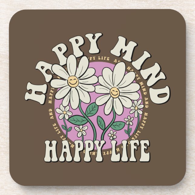 Dessous-de-verre Retro Happy Mind Happy Life (Devant)