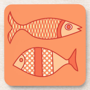 Dessous-de-verre Retro Modern Fish, Light Coral Orange & Tangerine