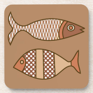 Dessous-de-verre Retro Modern Fish, Tan, Beige and Light Brown