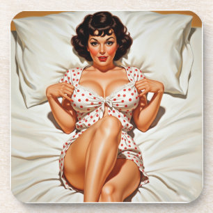 Dessous-de-verre Retro Pin-up Girl avec Red Polka Dot PJ's