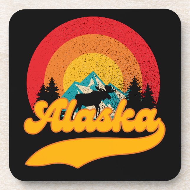 Dessous-de-verre Retro Sunset Alaska Juneau Moose 0Montagnes Wild (Devant)