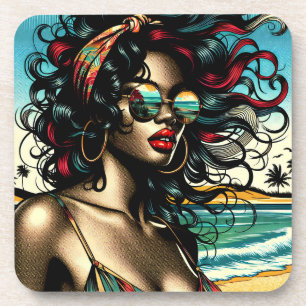 Dessous-de-verre Retro Woman on Beach Comédie Style Pop Art