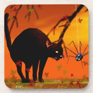 Dessous-de-verre Réunion d'Halloween - Chat noir et araignée