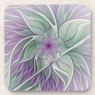 Dessous-de-verre Rêve de fleurs, Abstrait violet vert Fractal Art