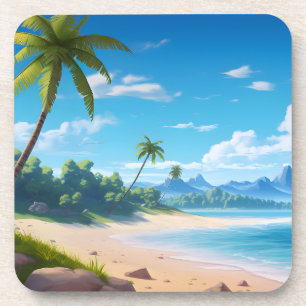 Dessous-de-verre Rivage de plage sablonneuse d'île océanique tropic