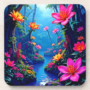 Dessous-de-verre Rivière de la Forêt Enchantée en Fleur Art
