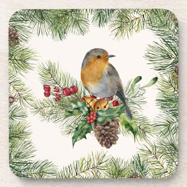 Dessous-de-verre Robin, saint, Noël de pin (Devant)