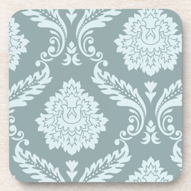 Dessous-de-verre Rococo Damask Art I Duck Egg Blue+Teal (Devant)