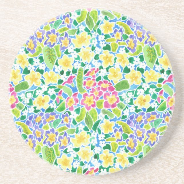 Dessous de verre rond en grès, Joli Motif Primrose (Devant)
