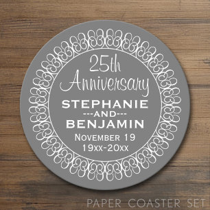 Dessous-de-verre Rond En Papier 25e anniversaire du Mariage Personnalisé