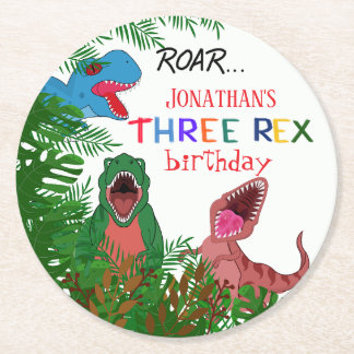 Dessous-de-verre Rond En Papier 3e anniversaire Trois Rex Jurassique Enfant