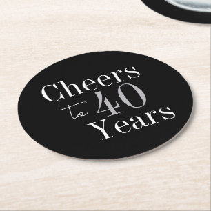Dessous-de-verre Rond En Papier 40 ans Joyeux Anniversaire 40 Ans Fête Noir Argent