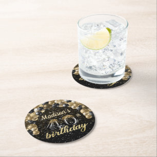 Dessous-de-verre Rond En Papier 40e anniversaire personnalisé Black Gold